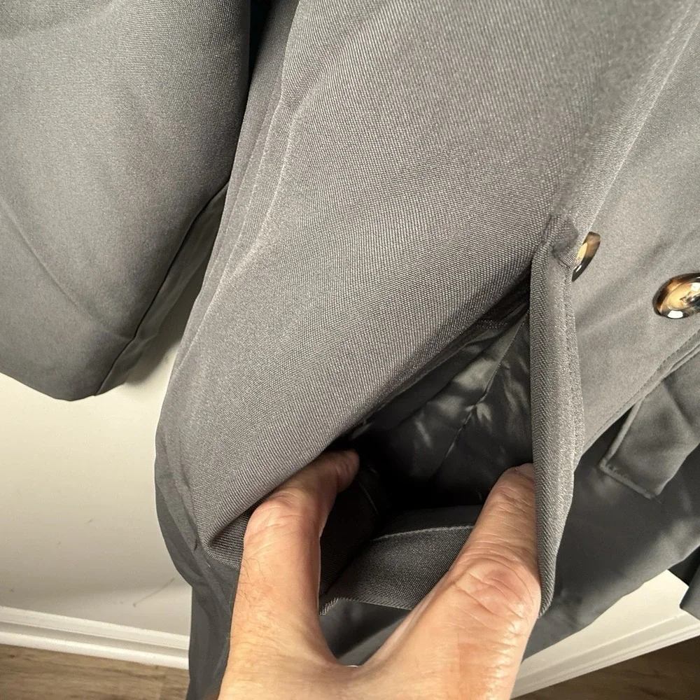 Katch Me Women's L Notch‎ Lapel Double Breasted Belt Trench Coat Gray NEW